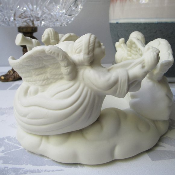 Porcelain Biscuit Candlestick Trio of Angels 1990s - Picture 4 of 16